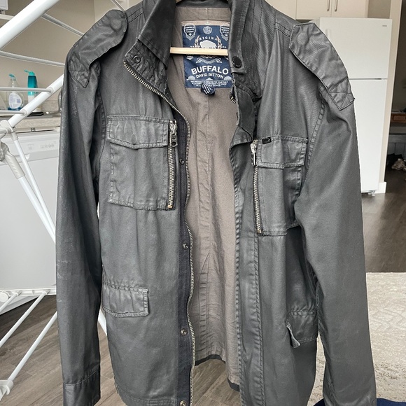 Buffalo David Bitton Black Waxed Cotton Jacket – Size Mens Medium - Picture 4 of 12